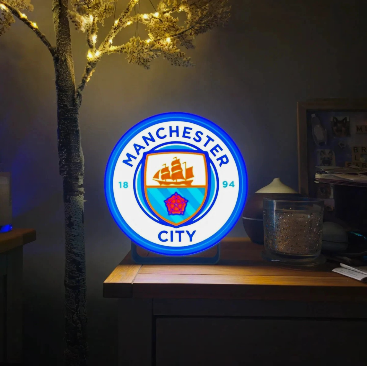 Manchester City LED Lightbox Nightlight USB Powered LED Lamp ,Man Cave, Bar