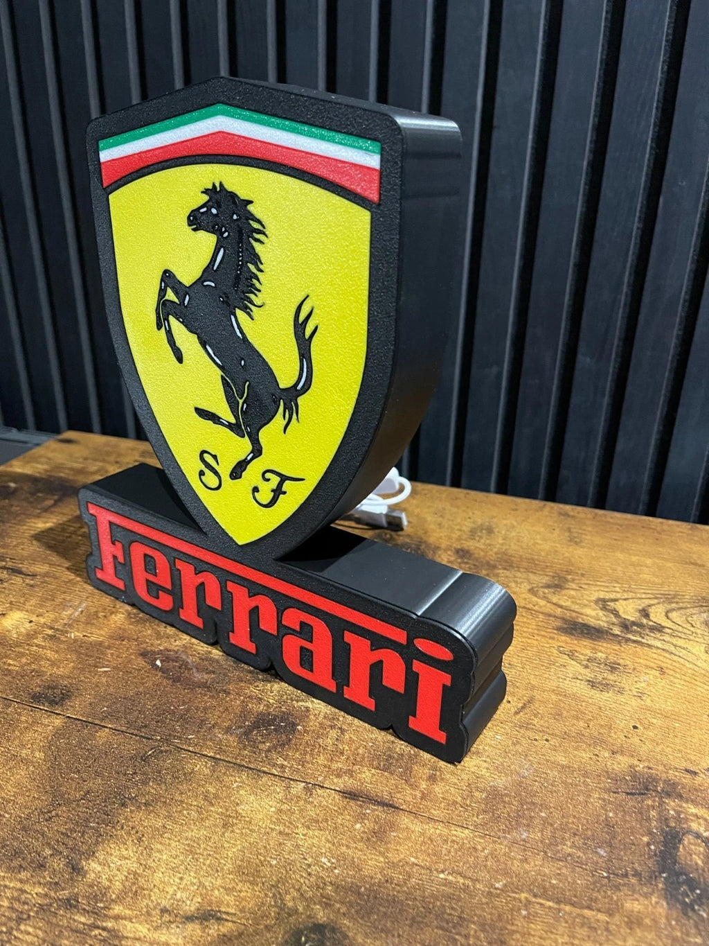 Ferrari LOGO Badge LED Light Box Sign Lightbox Garage Wall Decor USB POWERED