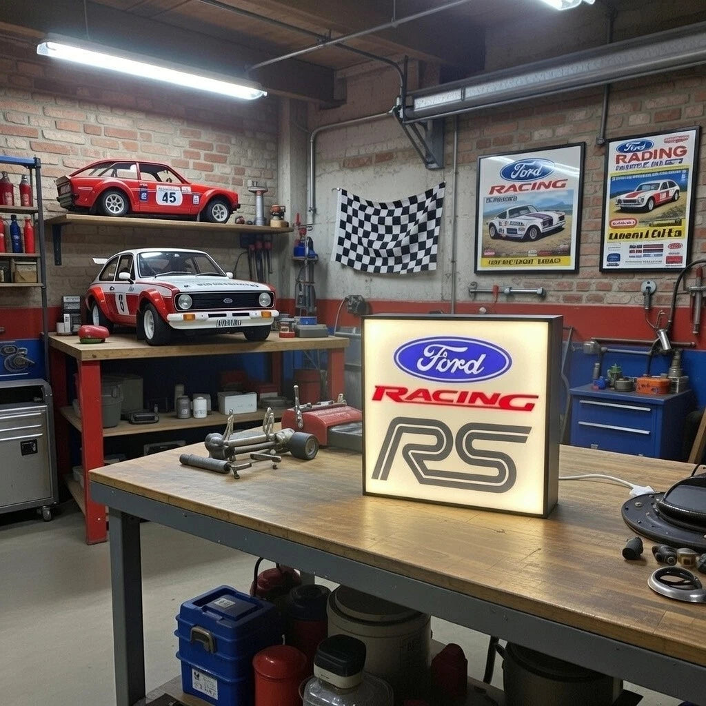 Ford Racing RS Style LED Lamp Light Box Man Cave USB Garage Gift
