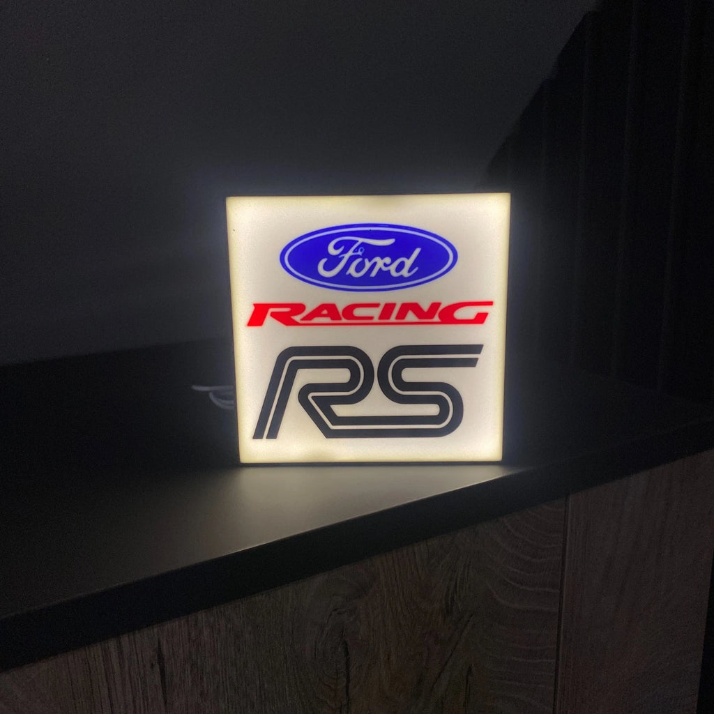 Ford Racing RS Style LED Lamp Light Box Man Cave USB Garage Gift