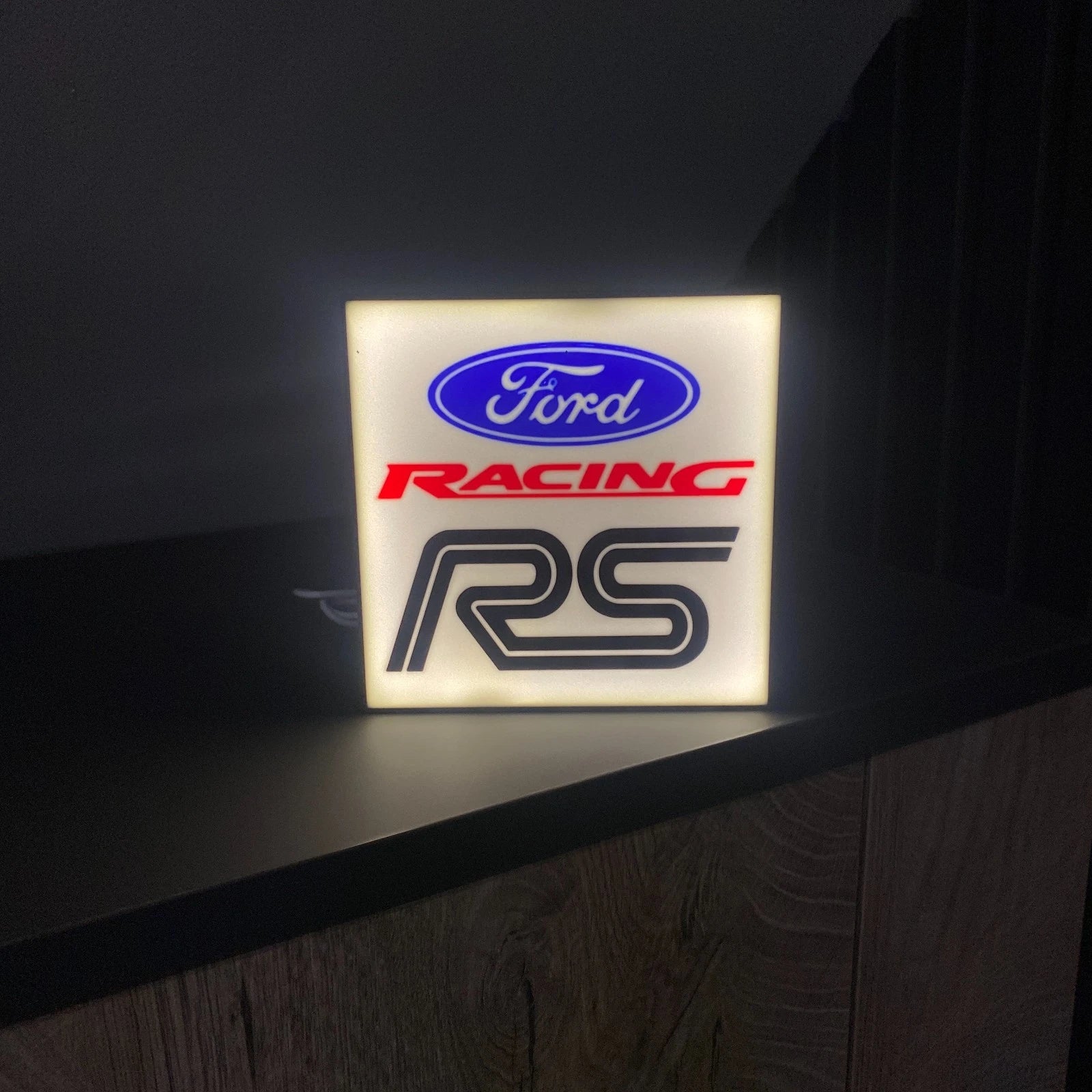 Ford Racing RS Style LED Lamp Light Box Man Cave USB Garage Gift