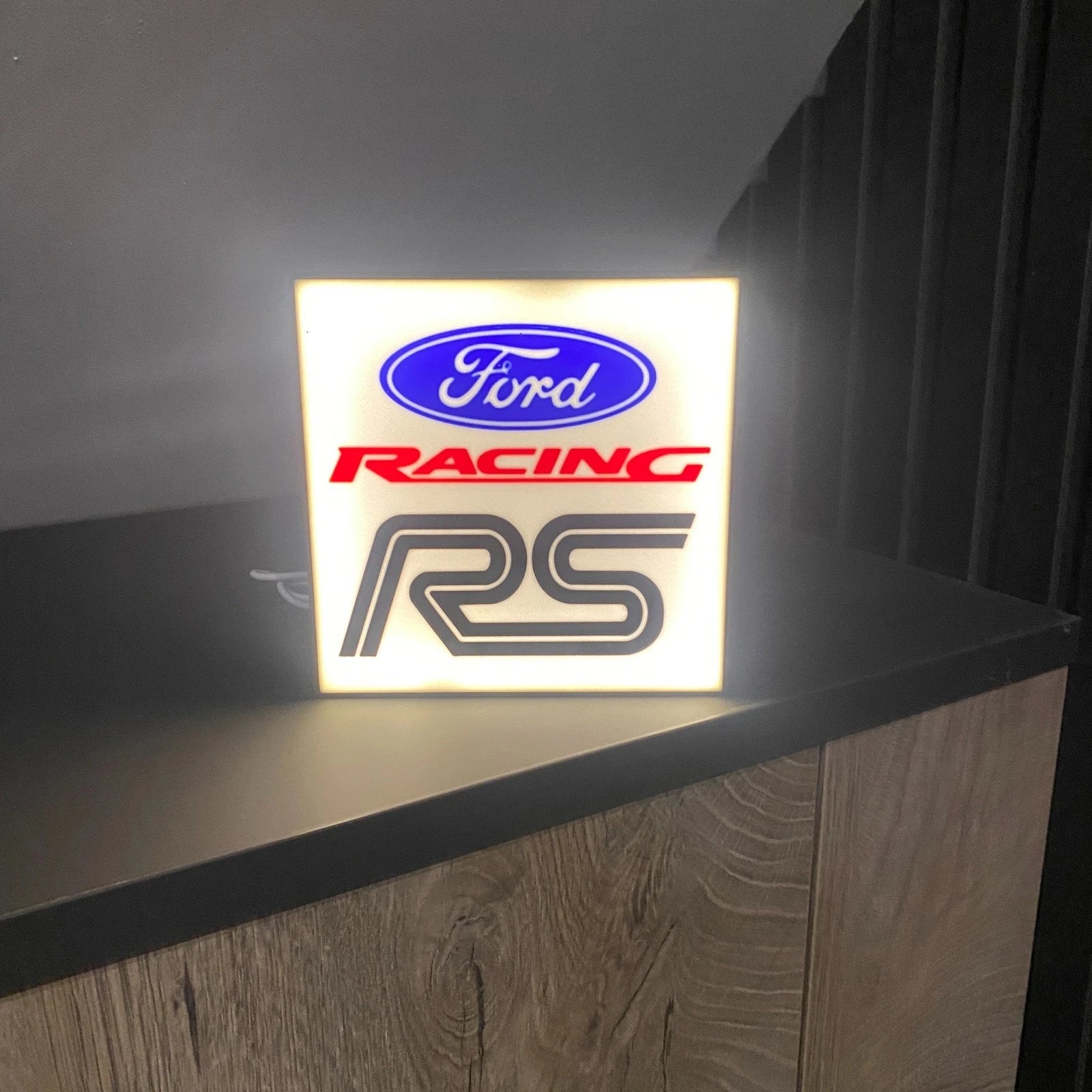 Ford Racing RS Style LED Lamp Light Box Man Cave USB Garage Gift