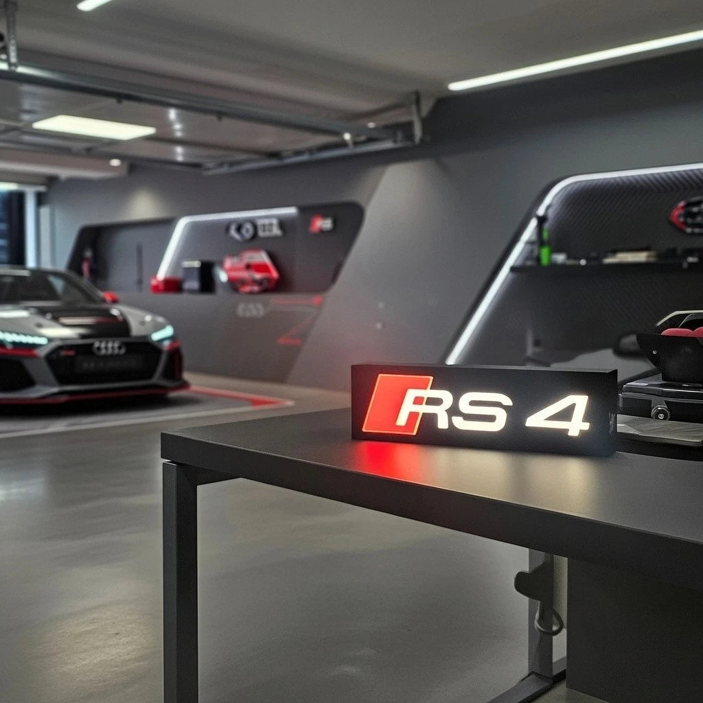 Audi RS4 Logo LED Light Box Sign Lamp Lightbox Garage Tool Wall Decor USB Power