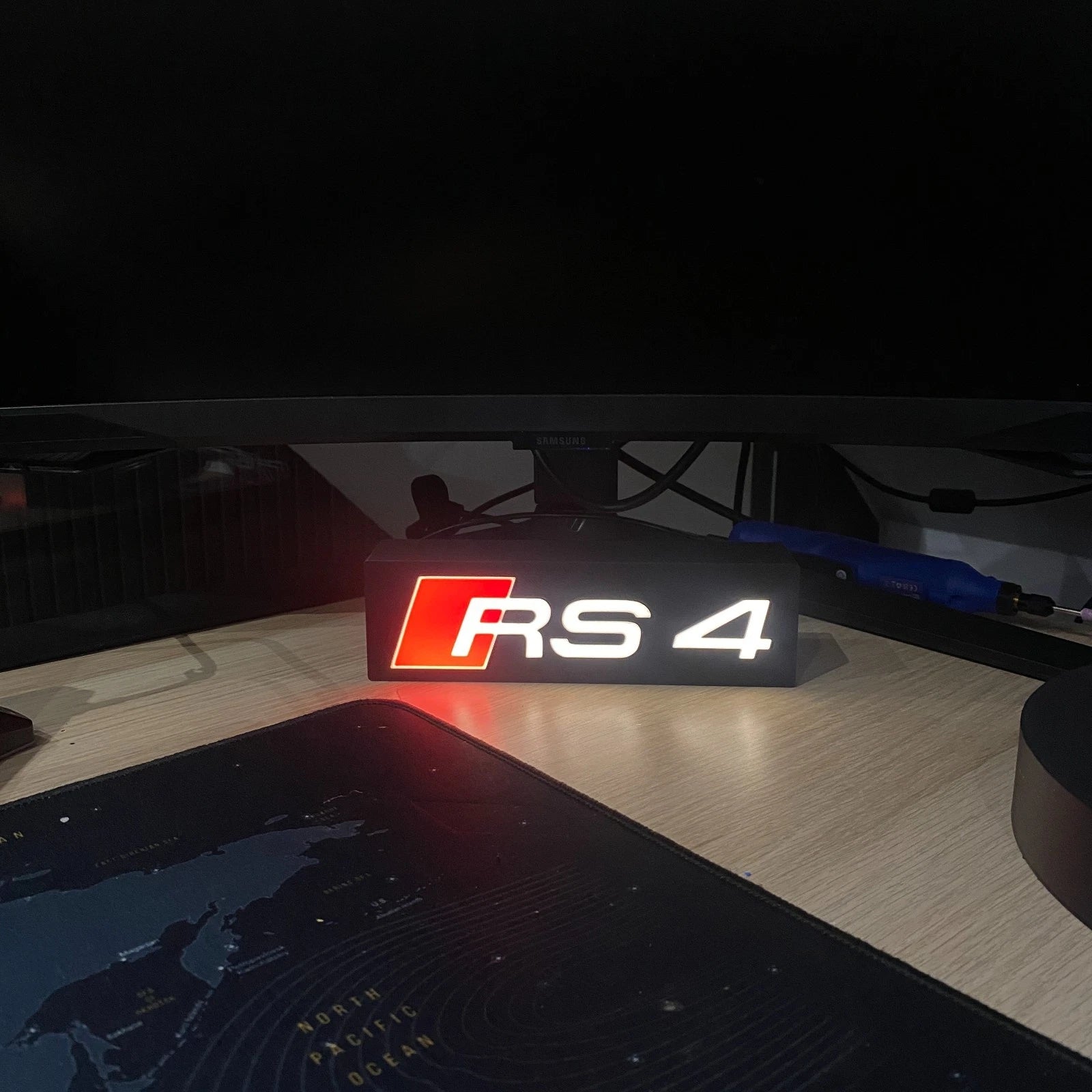 Audi RS4 Logo LED Light Box Sign Lamp Lightbox Garage Tool Wall Decor USB Power