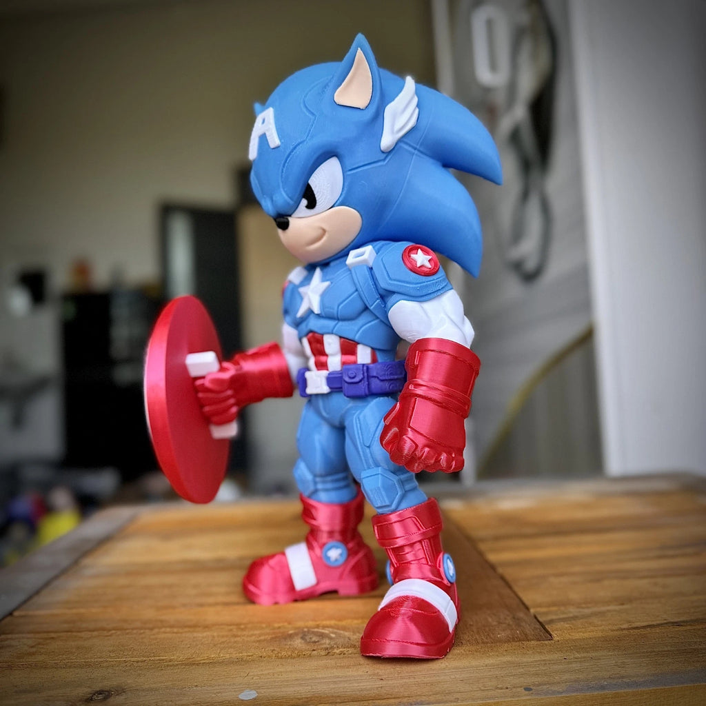 Sonic Captain America Mash Up Figure 3D Print 27cm Movie Fan Gift Office Display