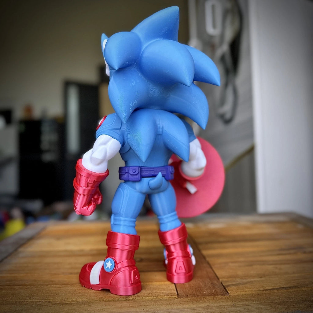 Sonic Captain America Mash Up Figure 3D Print 27cm Movie Fan Gift Office Display