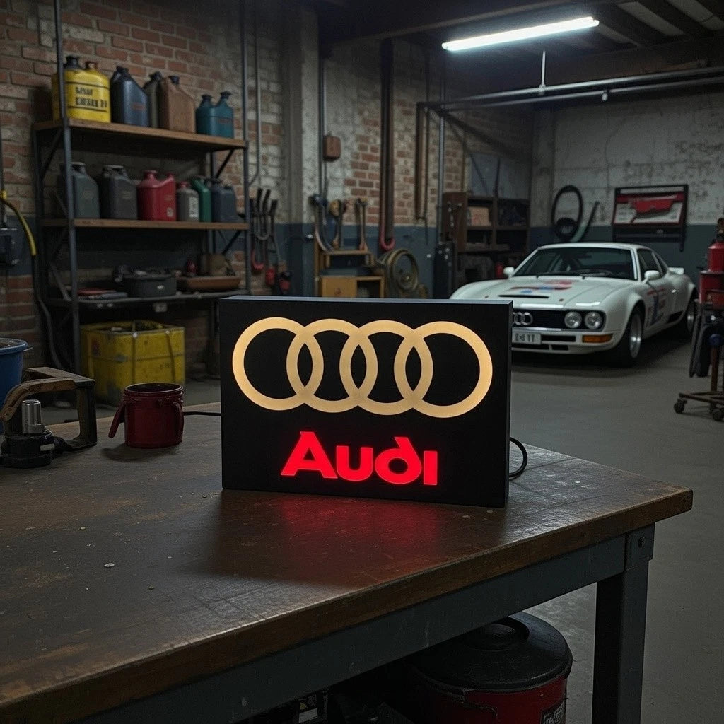 Audi Logo LED Light Box Sign Lamp Lightbox Garage Tool Wall Decor USB Powered