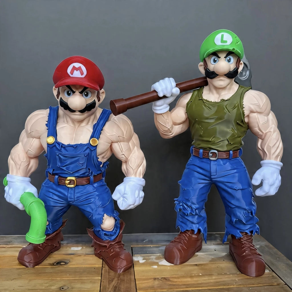 Muscle Mario & Luigi Gamer Movie Icons Figures Ornament Gift Display