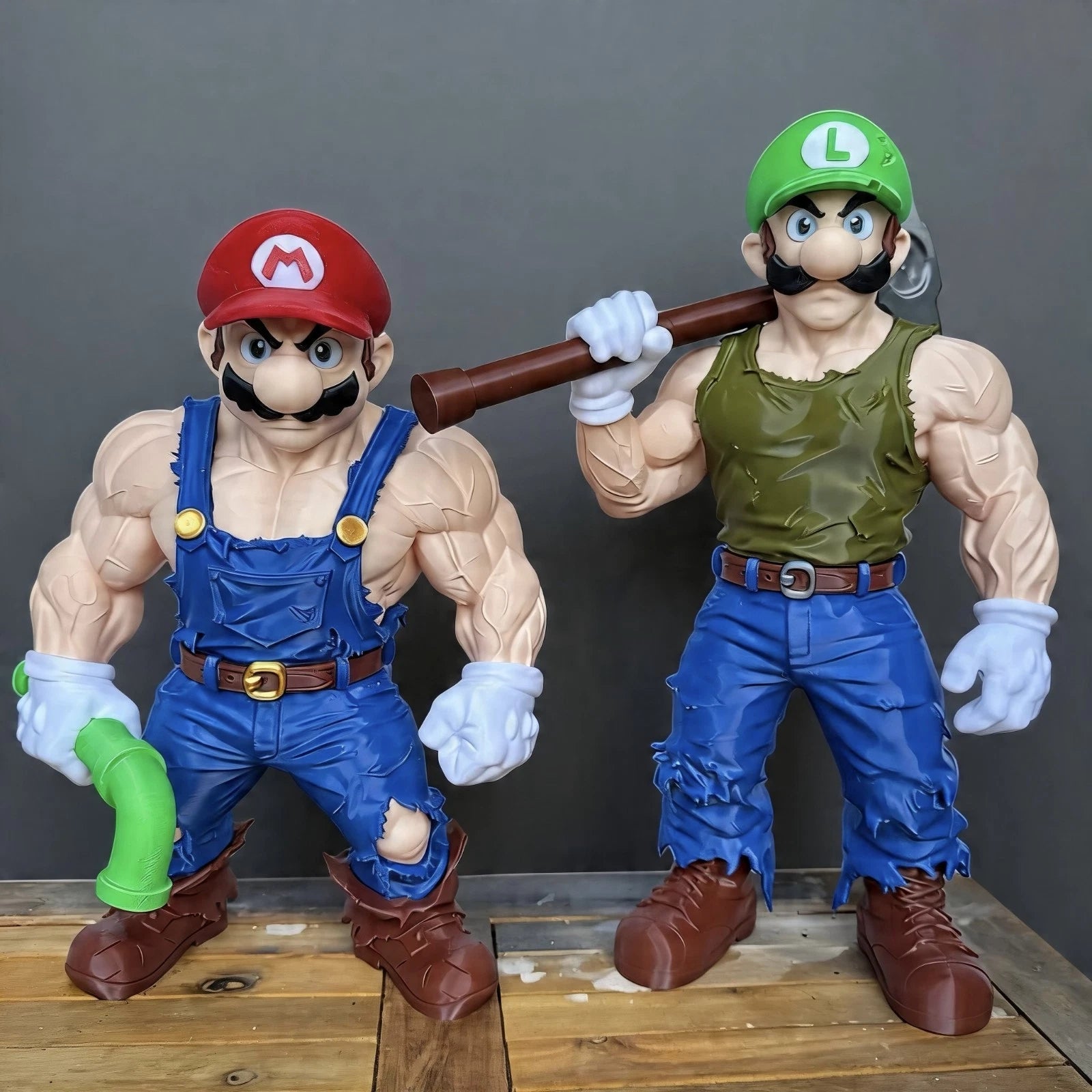 Muscle Mario & Luigi Gamer Movie Icons Figures Ornament Gift Display