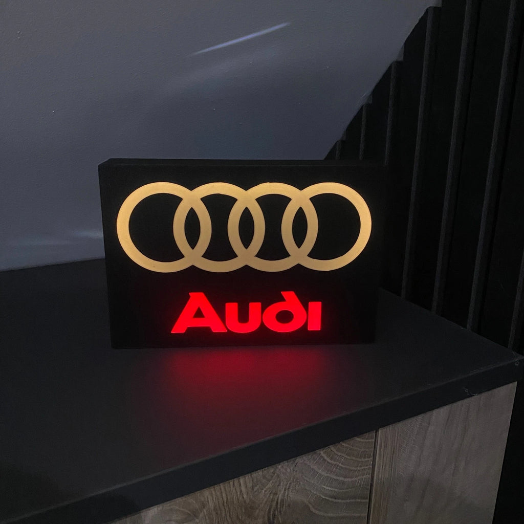 Audi Logo LED Light Box Sign Lamp Lightbox Garage Tool Wall Decor USB Powered
