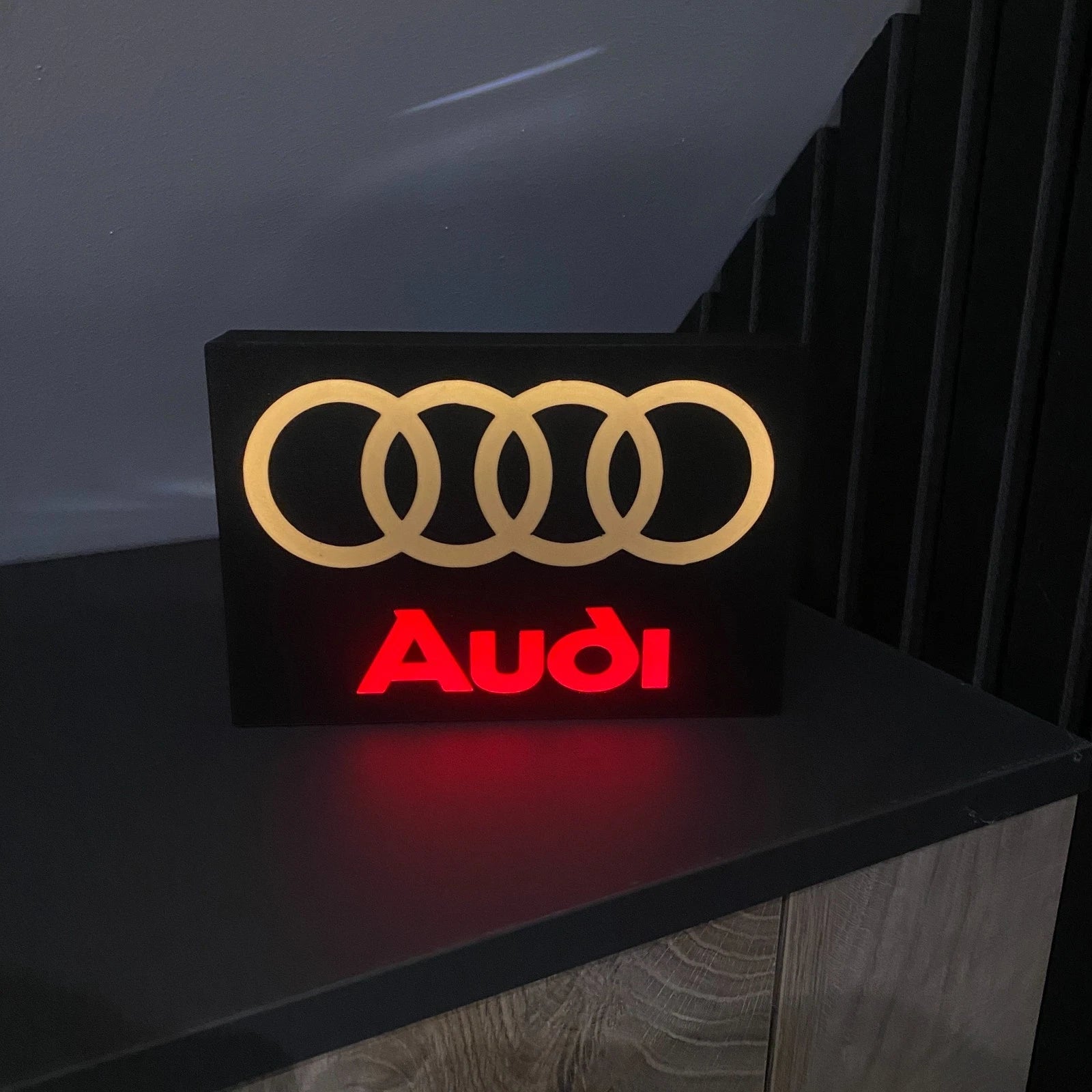 Audi Logo LED Light Box Sign Lamp Lightbox Garage Tool Wall Decor USB Powered