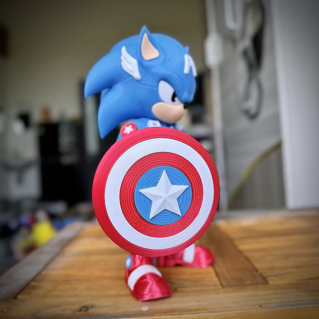 Sonic Captain America Mash Up Figure 3D Print 27cm Movie Fan Gift Office Display