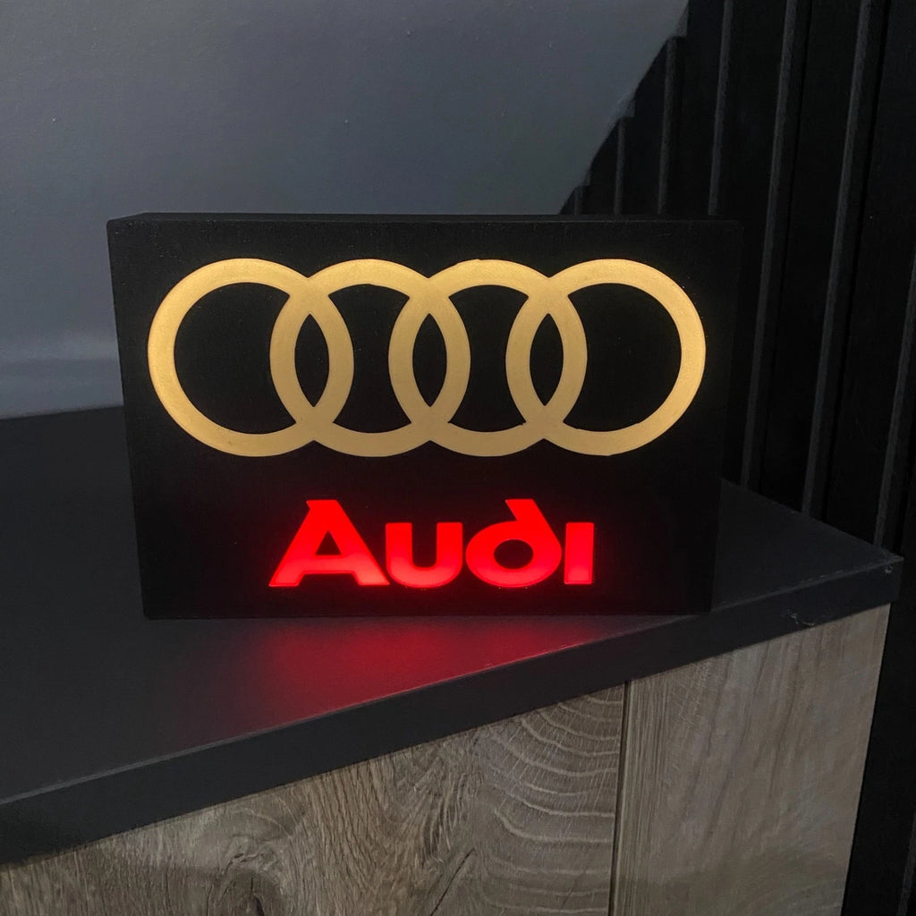 Audi Logo LED Light Box Sign Lamp Lightbox Garage Tool Wall Decor USB Powered