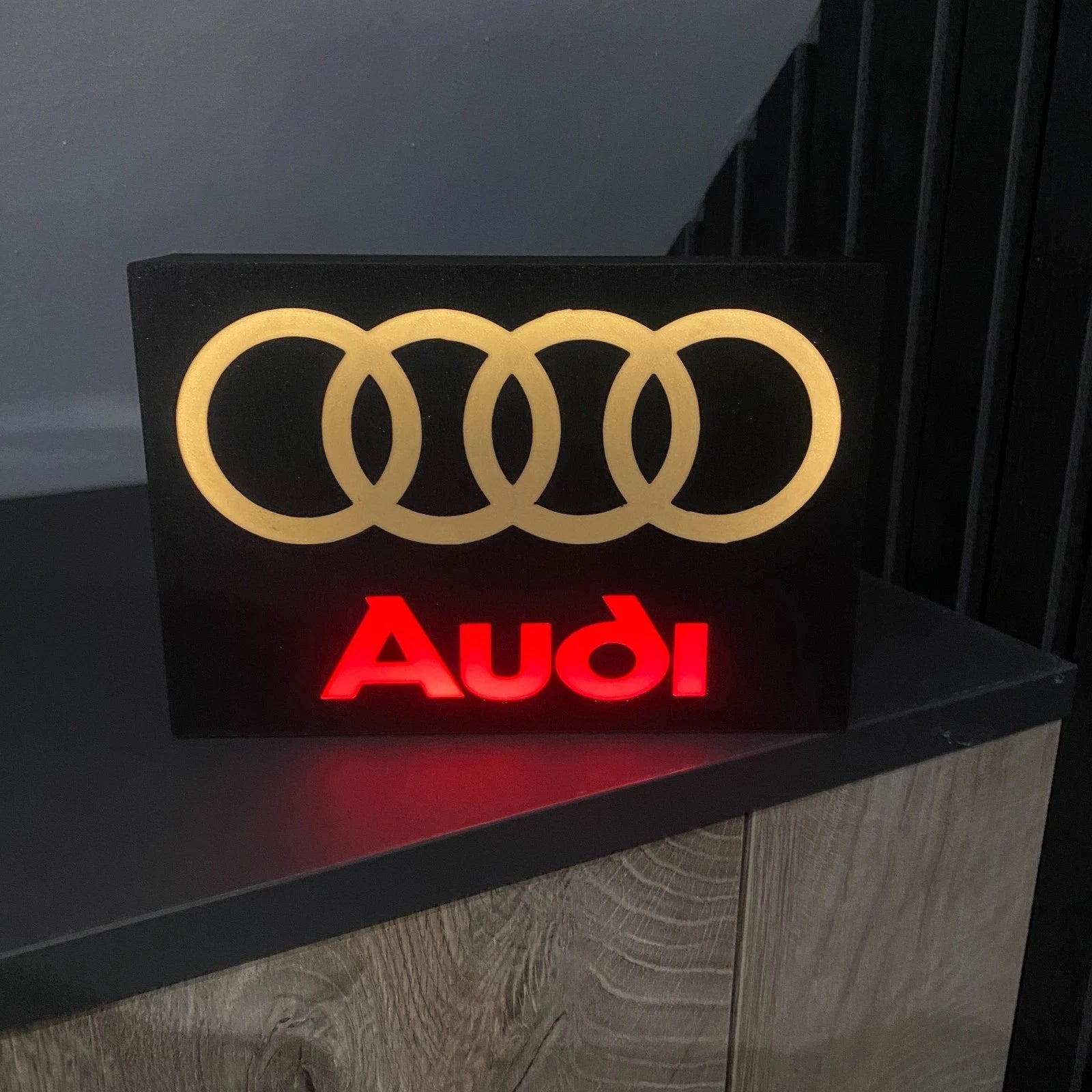 Audi Logo LED Light Box Sign Lamp Lightbox Garage Tool Wall Decor USB Powered