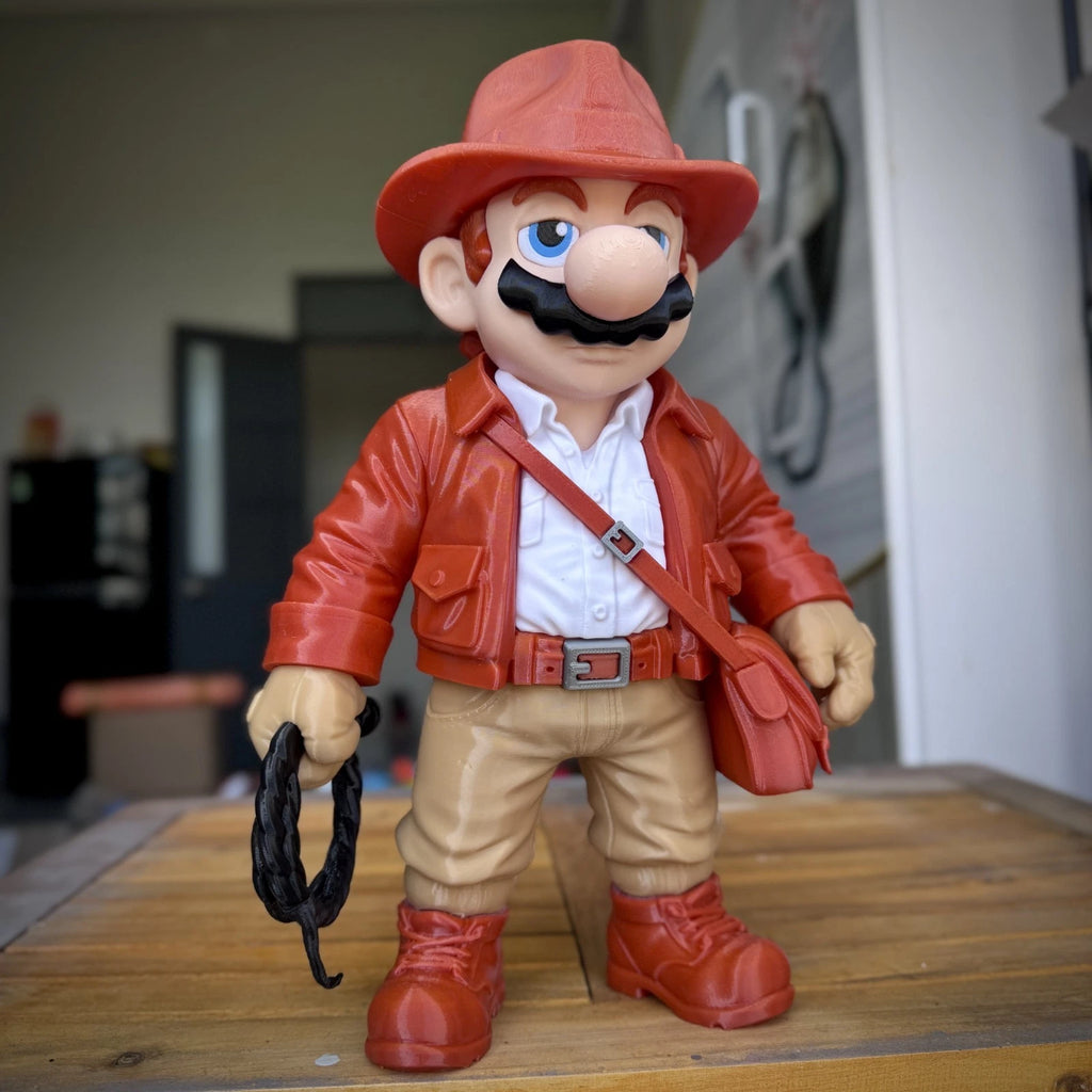 Indiana Jones Mario Mash Up Figure 3D Print 30cm Movie Fan Gift Office Display